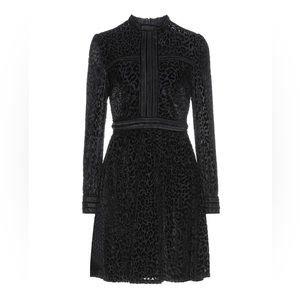 NWT BY MALINA Paolina Black velvet burnout long sleeve mini dress. Size M